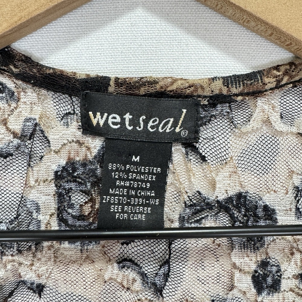 Vtg 90s Wet Seal Top Womens Medium Black Brown Floral‎ Fairy Grunge Sheer Moody - Picture 10 of 13